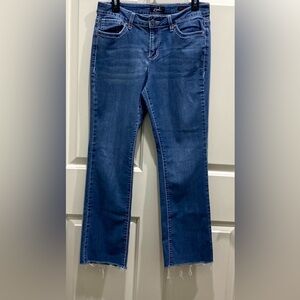 Earl Jeans Slim Boot Medium Wash Embroidered Pocket Cut Off Denim Blue Jeans 12